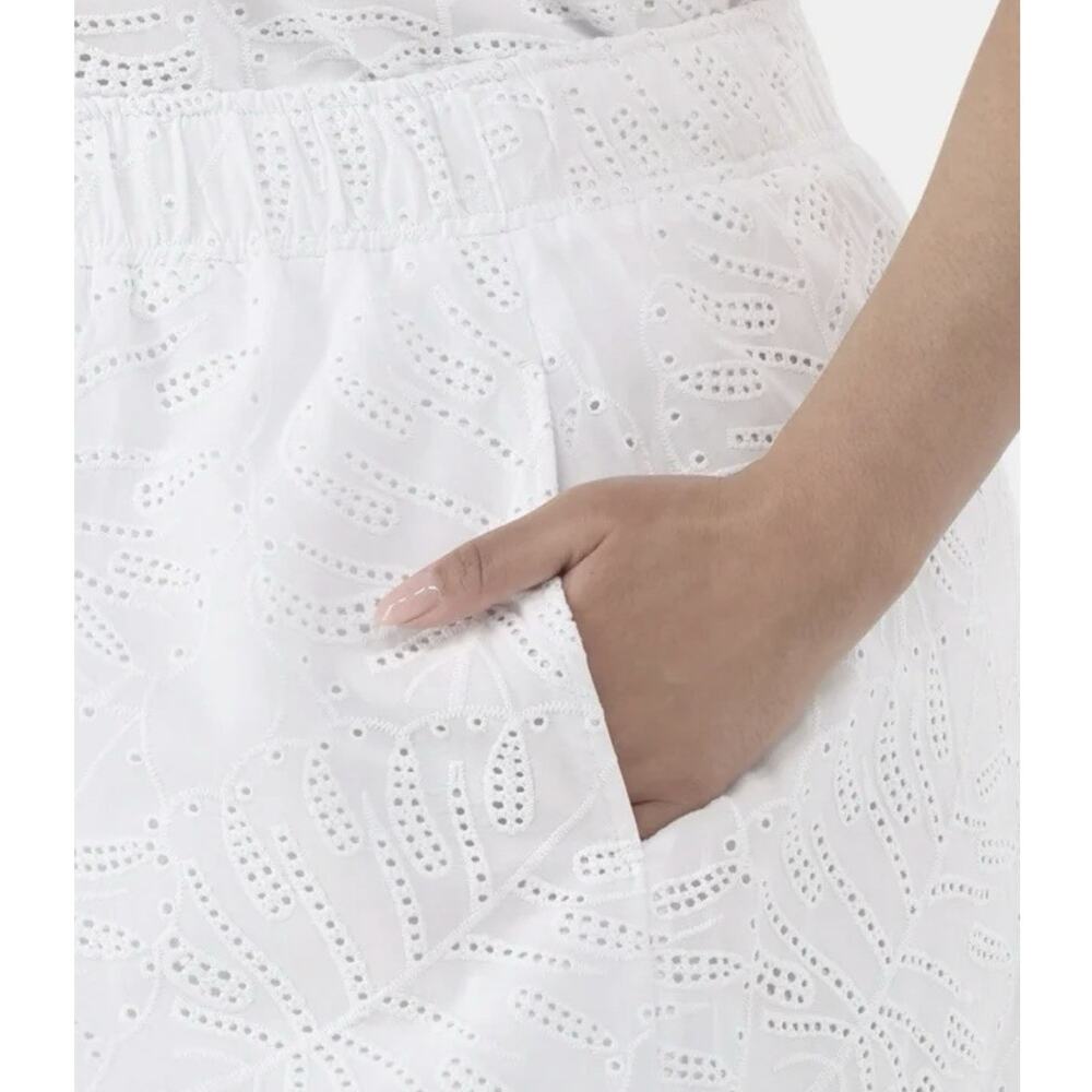 White Eyelet Midi Skirt 1X Tiered Cotton Boho Cottagecore Elastic Waist - Picture 3 of 11